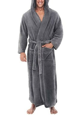 Winter Thick Warm Bathrobe Men Coral Fleece Robe Nightgown B