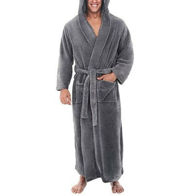 Winter Thick Warm Bathrobe Men Coral Fleece Robe Nightgown B