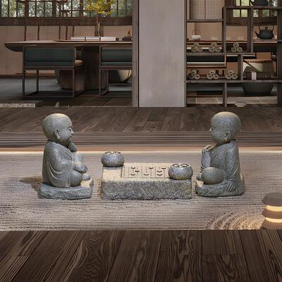 极速中式禅意空间下棋对弈沙弥装饰户外园林景观布置庭院花园造景