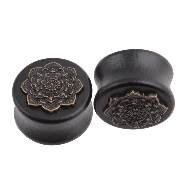 1Pair Flower Wood Ear Plug And Tunnel Flesh 6-20mm Life e Wo