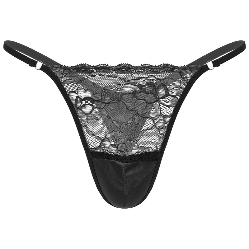 Men Floral Lace Satin Lingerie Set Sexy Sissy Underwear Adju