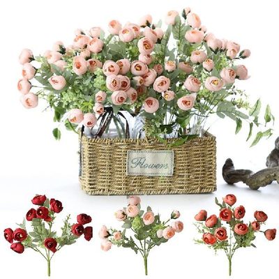 28cm White Rose Silk Artificial Flowers Bouquet For Home