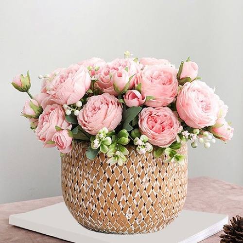 30cm Pink Rose Peony Artificial Flowers Bouquet Fake
