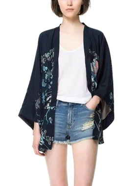 Vintage Summer Women Outerwear Cardigan Flowers birds Printe