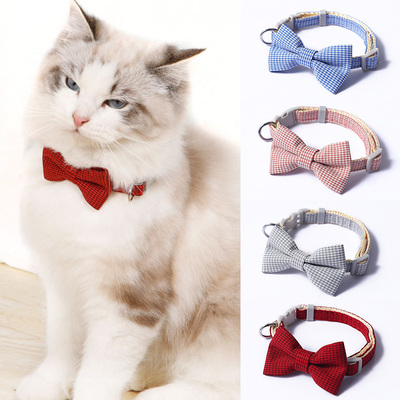 1PC Plaid Print Pet Puppy Dogs Bow Tie Collar Necktie Bowkno