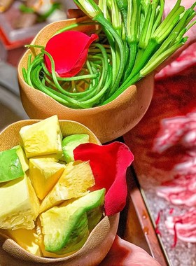 创意特色个性火锅店蔬菜餐具竹雕荷叶形碗新中式点心竹子碗竹根碗