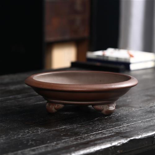 紫砂花盆扁圆盆三足浅盆景盆日式复古文人树水明盆艺觅陶乡文竹