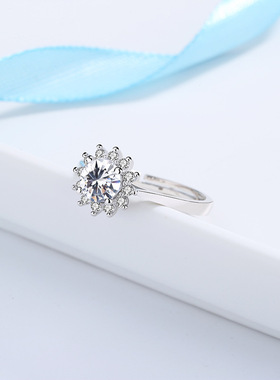 新品仿真钻锆石戒指开口设计可调节女戒饰品时尚OL外环满钻戒