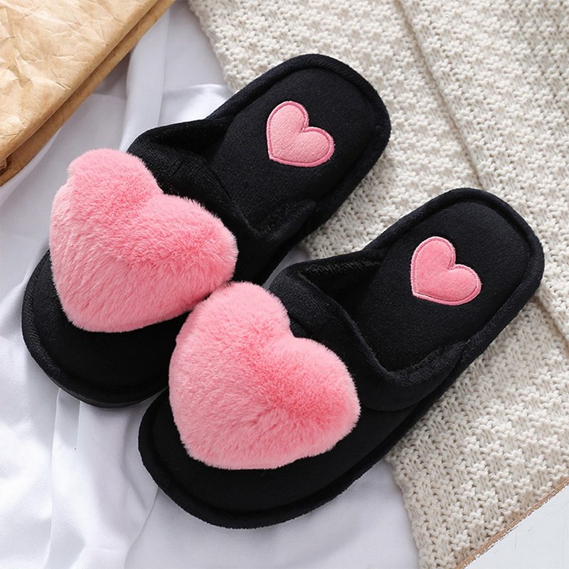 2021 Slippers Women Winter Heart Shoes Woman Slides Plush Ho
