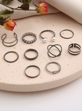 Combination ring set 10 Piece Black knuckle ring set戒指套装