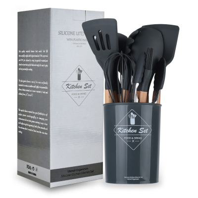 好货Wooden handle silicone kitchenware set nine set kitchen