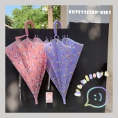 韩版 彩虹独角兽粉嫩色女孩透明儿童伞可爱加厚半自动伞雨伞长柄伞