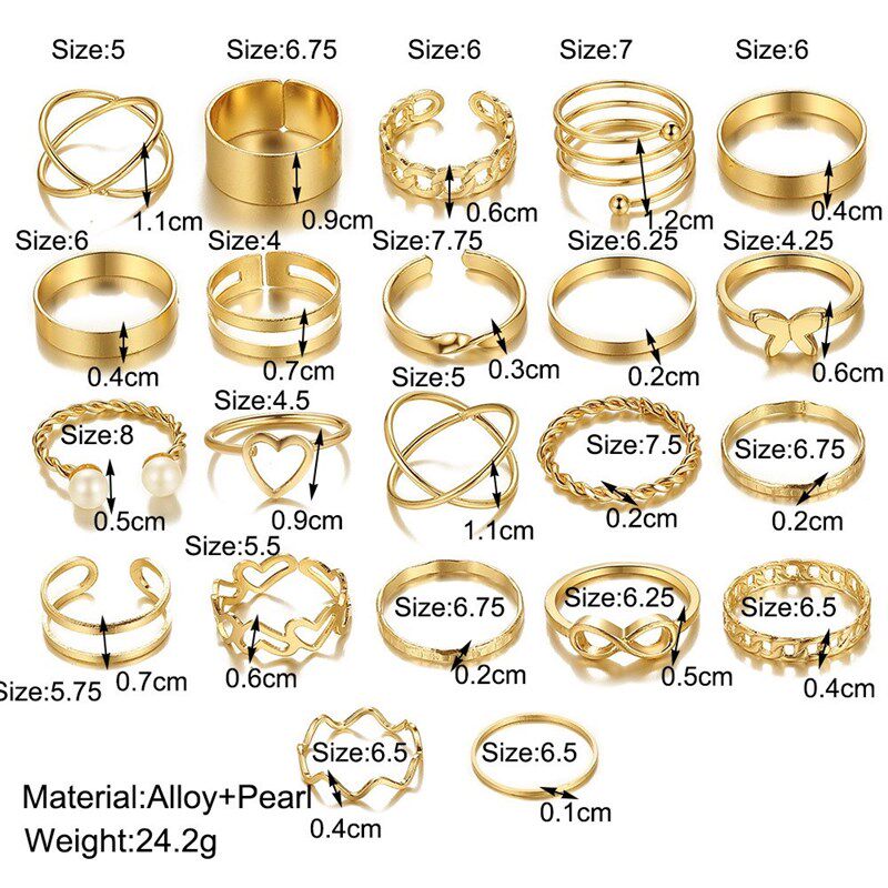 22pcs set New butterfly rings open joint ring set爱心戒指女
