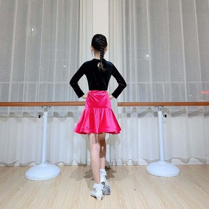 萌少拉丁舞服装秋冬季丝绒长袖儿童表演少儿练功服女童比赛演出服