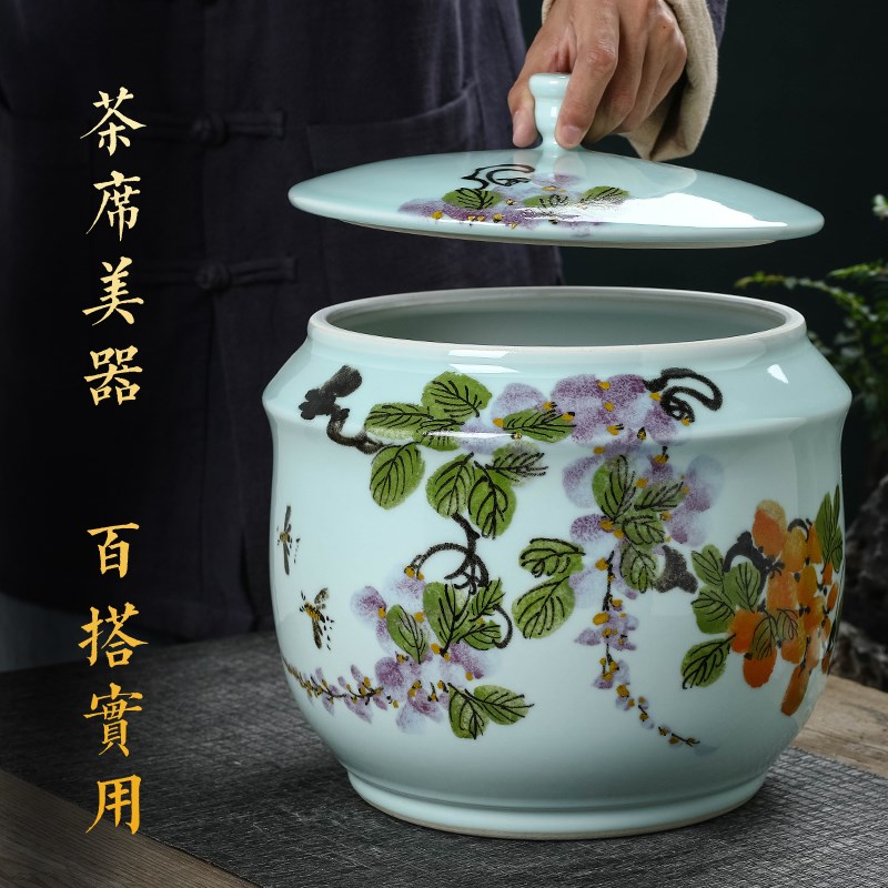 创意普洱茶叶储存罐陶瓷手工七子饼存茶罐密封茶缸大号家用大容量