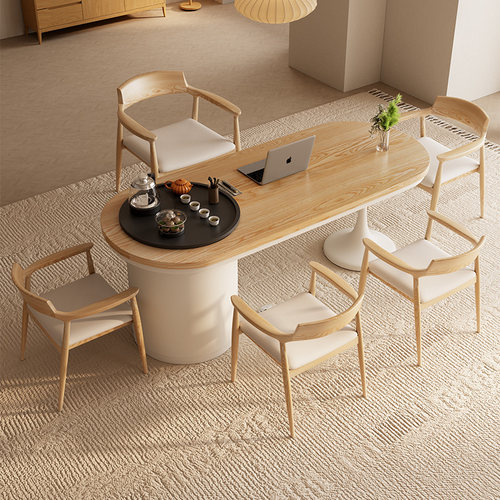 原木色实木茶桌椅组合