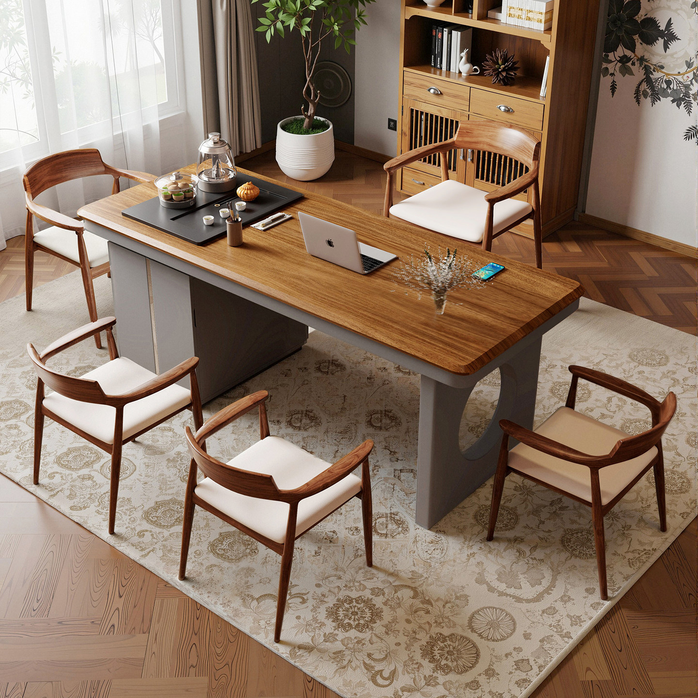 轻奢实木茶桌椅组合烧水壶一体