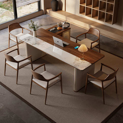 新中式办公室实木岩板茶台