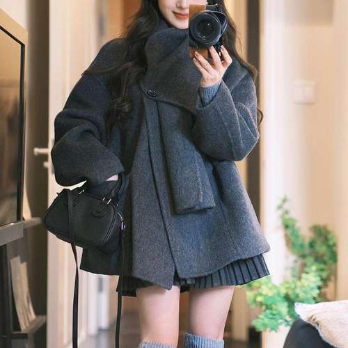 高级感围巾双面呢短款外