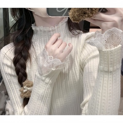 秋冬款蕾丝拼接针织打底