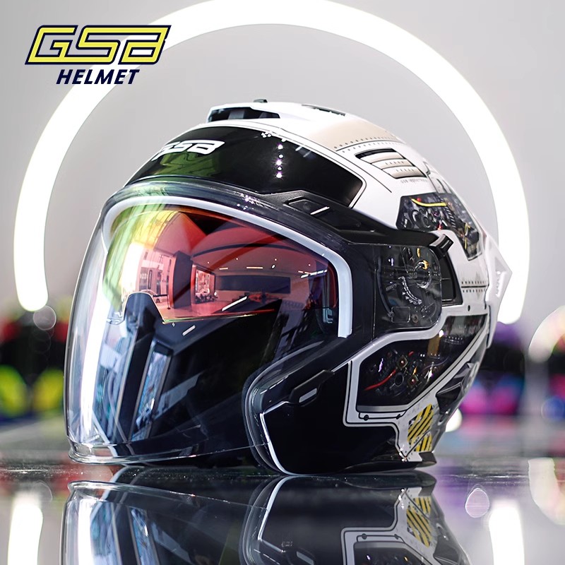 gsb头盔摩托车双镜片半男