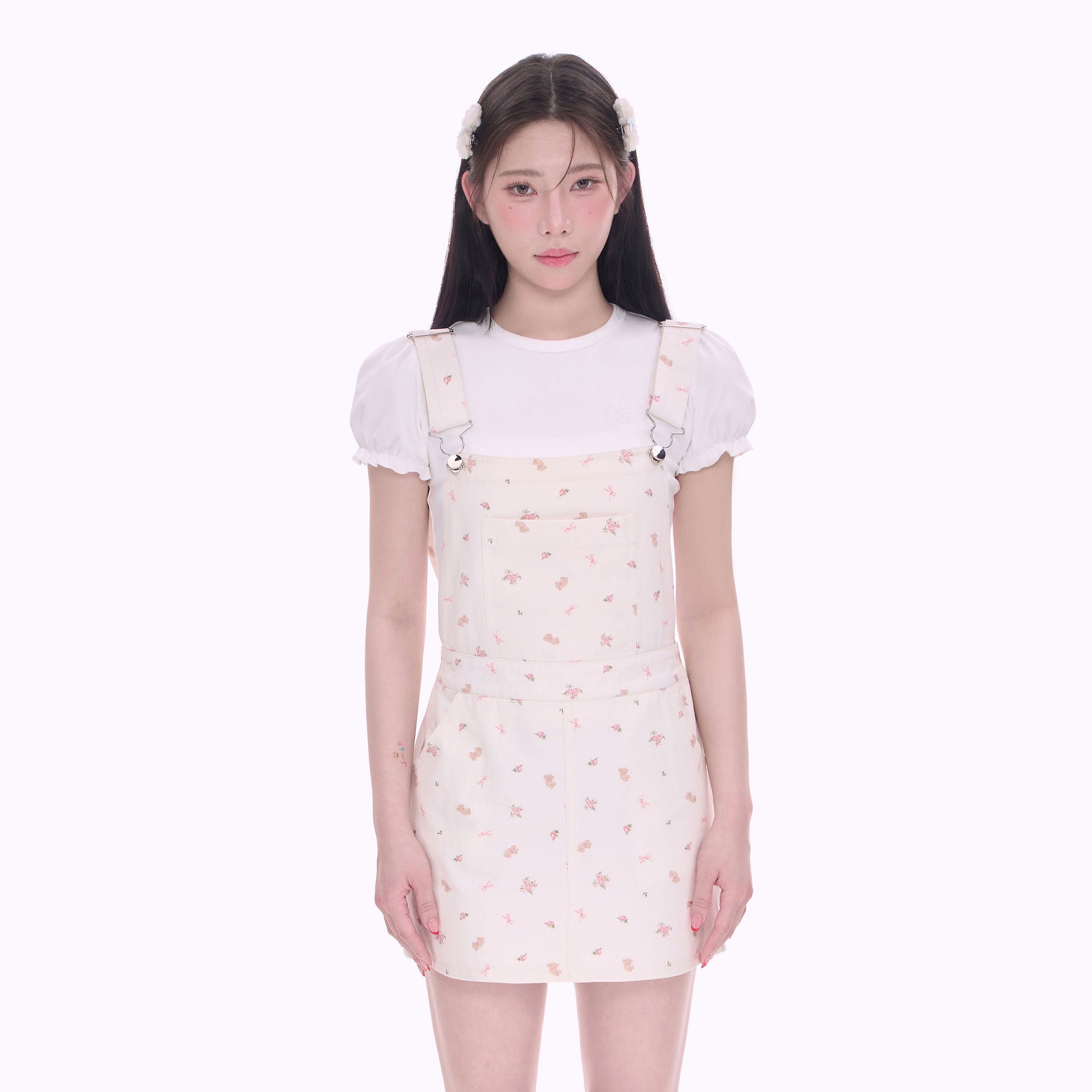 NCXK-定制满印小熊玫瑰背带裙甜美短裙学院风休闲显瘦QZ25049