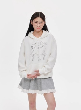 NCXK-芭蕾舞者蝴蝶结印花连帽卫衣蕾丝帽绳甜美休闲宽松WY254