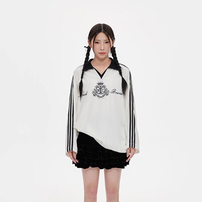 NCXK美式三道杠刺绣丝绒球衣女卫衣T恤POLO领显瘦甜酷秋季CX241