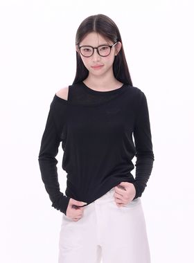 NCXK-左右袖两件套交错设计感长袖套装微透修身百搭设计感CX25012