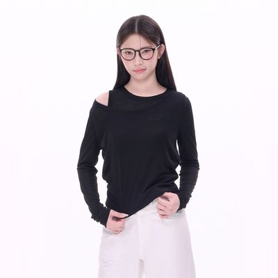 NCXK-左右袖两件套交错设计感长袖套装微透修身百搭设计感CX25012