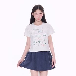 T恤正肩显瘦微宽松休闲DX25066 短袖 NCXK 音符钥匙十字绣短款