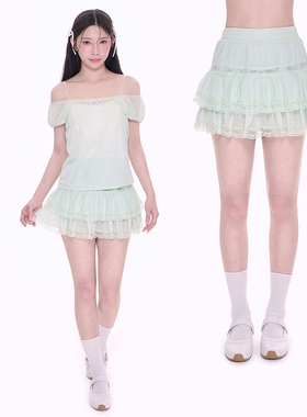 NCXK-蕾丝半身裙蛋糕裙甜美少女A字显瘦防走光裤裙夏季QZ25056