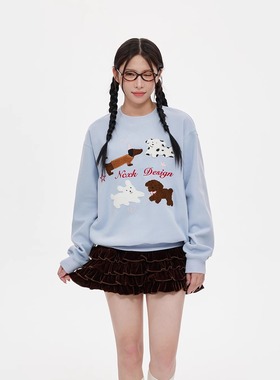 NCXK-可爱狗狗聚会立体毛巾绣圆领卫衣休闲百搭秋季长袖WY304