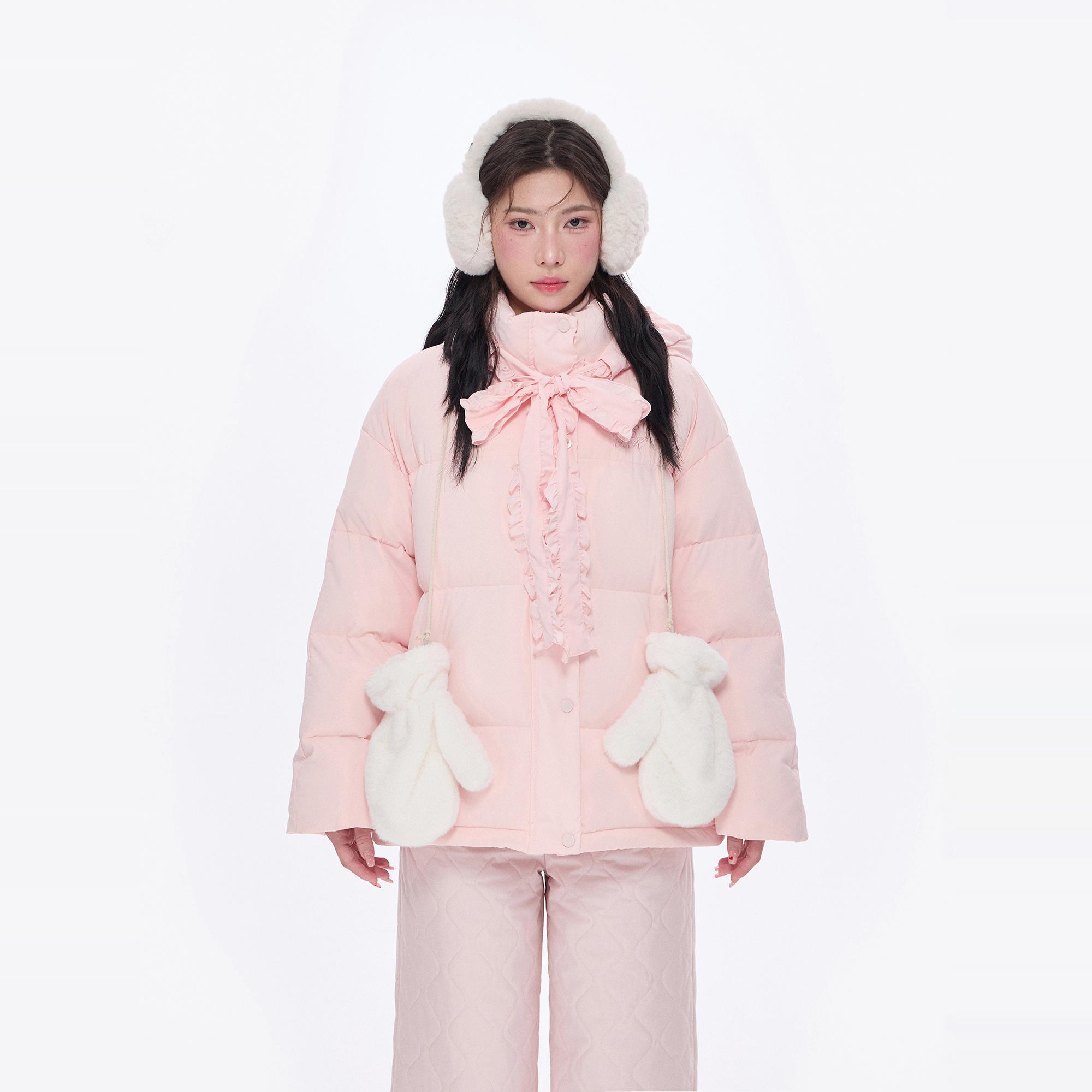 NCXK-花边绑带连帽羽绒服冬季保暖高克重白鸭绒甜美百搭外套WT319