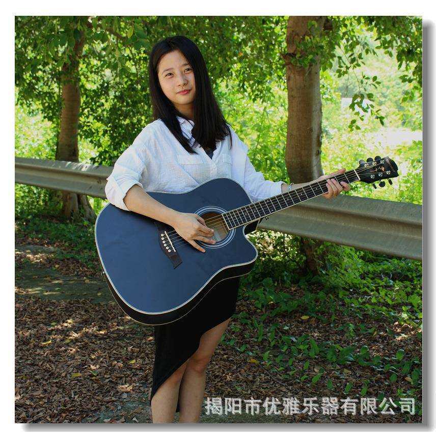 41寸椴木民谣缺角练习琴 AG41哑光黑色 新手入门木吉他jita乐器