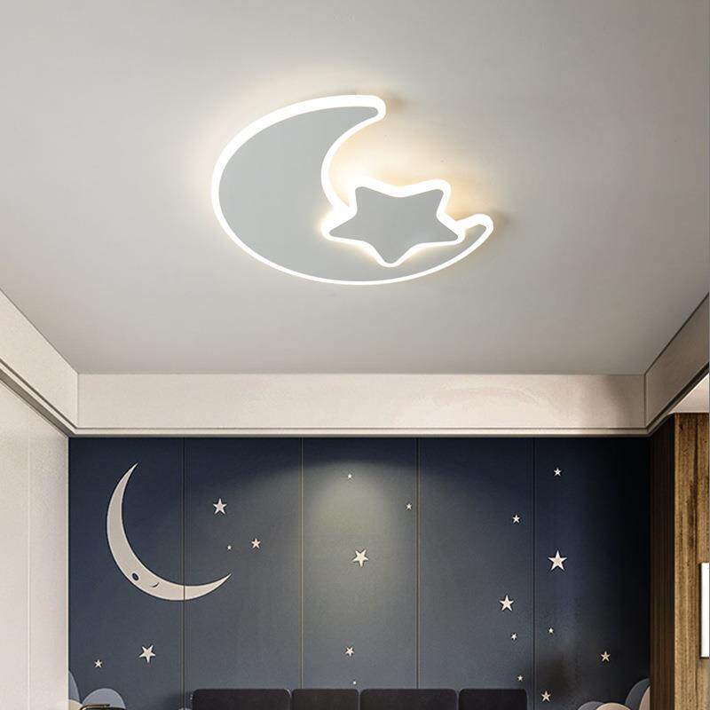 创意圆形月亮led卧室灯浪漫男孩女孩房间灯简约现代儿童房吸顶灯