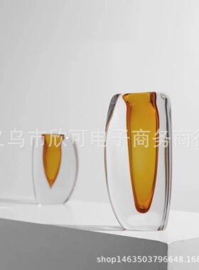 现代轻奢花瓶摆件灰绿色透明玻璃插花器样板房客厅家居装饰品