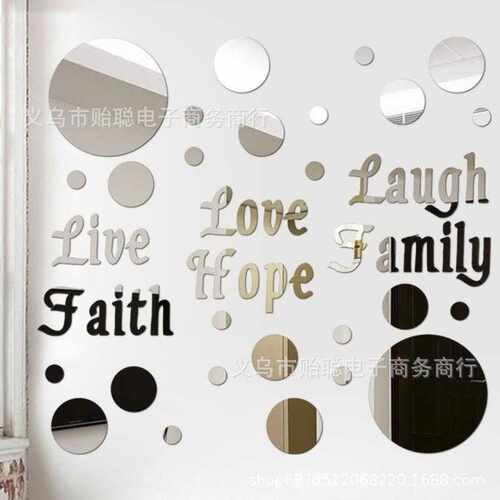 实心圆加Love Live Laugh 镜面墙贴 直供 3d立体 带背胶 130