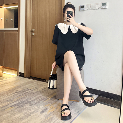 小个子法式娃娃领连衣裙2025女新款夏季气质休闲宽松显瘦大码胖mm