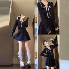 学院风针织连衣裙子女秋冬季高级感内搭小香风miu系穿搭套装短裙