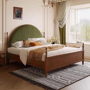 丹梵斯法式 中古风1米8白蜡木小户型省空间全实木主卧双人床婚床
