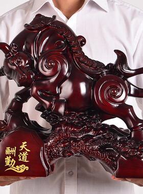 天道酬勤生肖牛华尔街牛摆件招财摆设装饰办公室桌面工艺开业礼品