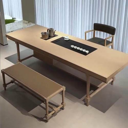 新中式实木茶桌2025新款高端白蜡木原木风茶台办公室功夫泡茶桌