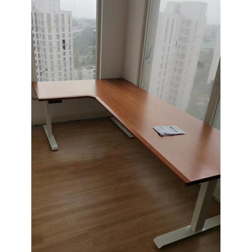 黑胡桃木转角电动书桌智能电竞电脑办公异形三电机实木升降桌定制