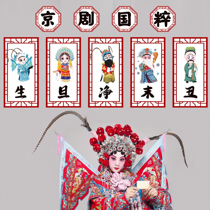 幼儿园京剧花旦脸谱国潮环创墙贴背景墙生旦净丑楼梯走廊教室戏曲
