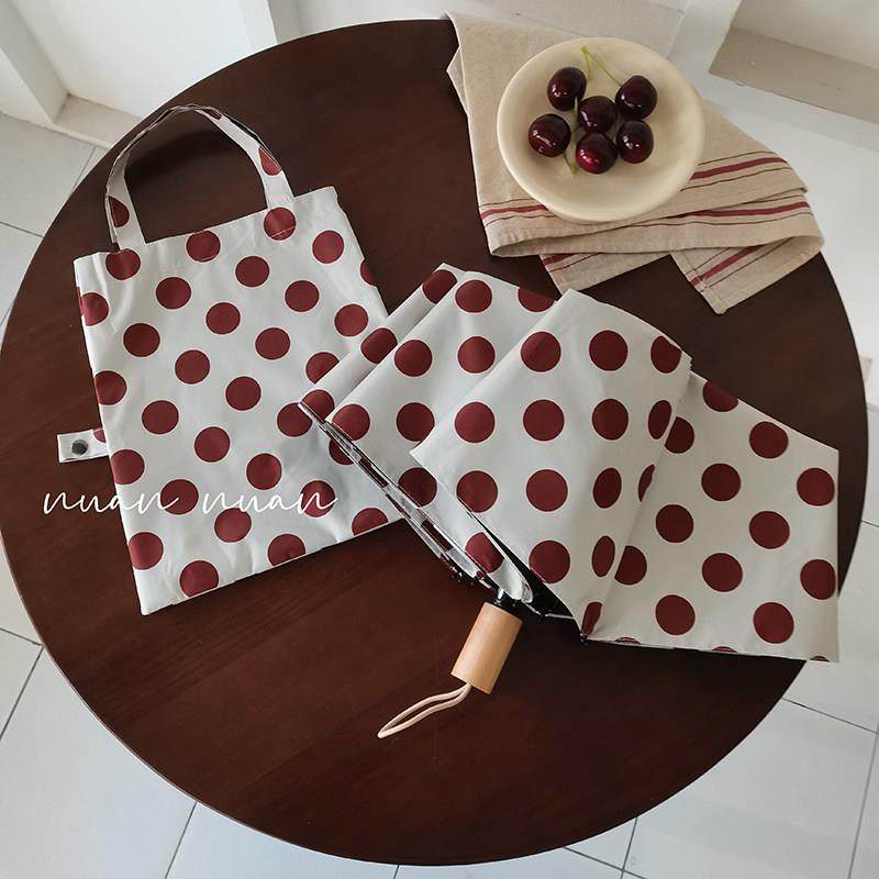 复古波点雨伞女生晴雨两用便携防晒防紫外线小众高颜值太阳伞ins