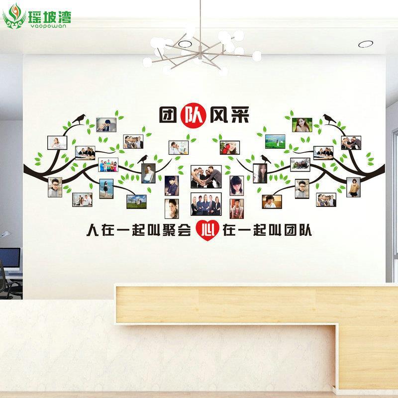 团队风采照片墙贴纸公司办公室学校教室装饰墙贴画走廊文化墙布置图片