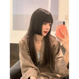 假发女公主剪中长发黑色长直发全头饰时尚洛丽塔自然人工流行假发