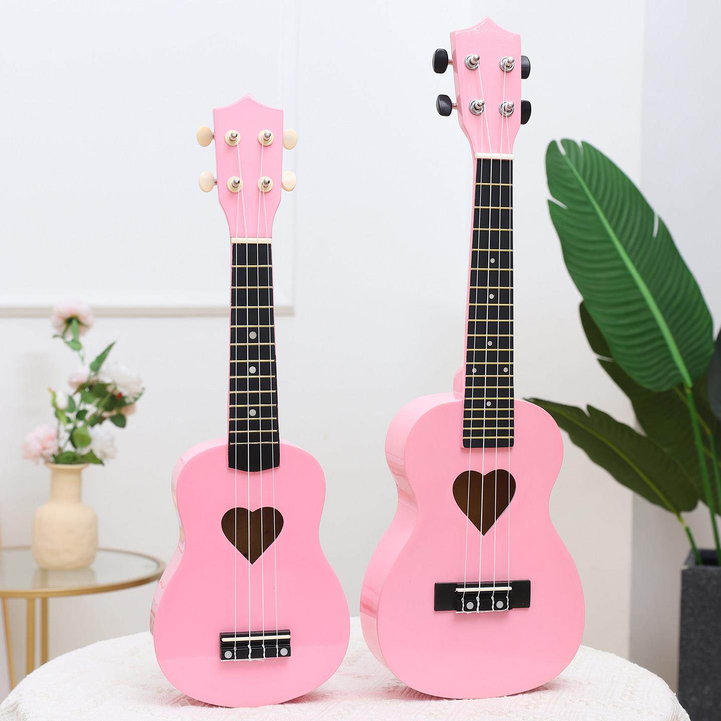 23寸粉色高颜值心形尤克里里小吉他初学者乌克丽丽夏威夷四弦琴女