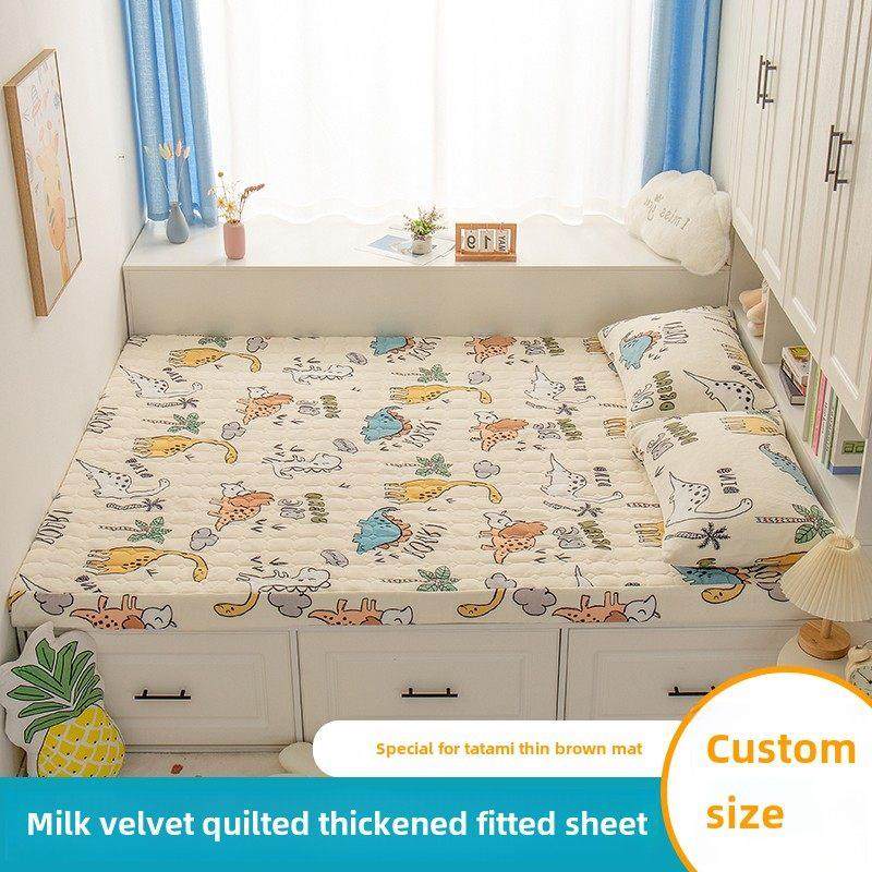 榻榻米牛奶绒夹棉加厚床笠定制尺寸1.35米一米二儿童床罩冬季加绒